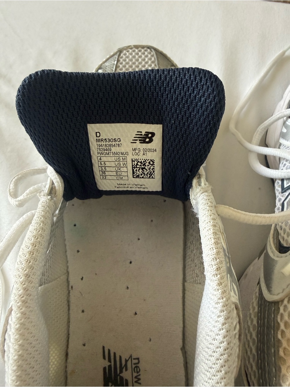 New Balance Kids White and Navy Athletic Sneakers - Picture 4 of 4